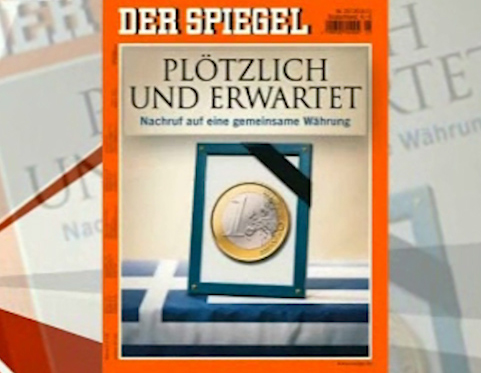 Τον επικήδειο του ευρώ γράφει το Spiegel με φόντο την ελληνική σημαία