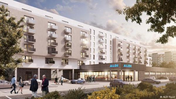 Σπίτια σε σουπερμάρκετ και πάρκινγκ