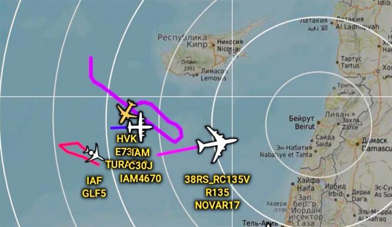 Μεγάλη συγκέντρωση κατασκοπευτικών αεροσκαφών ΗΠΑ, Τουρκίας και Ισραήλ δυτικά της Κύπρου