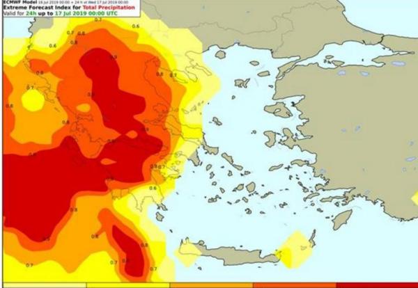 Έτσι ξεσπά ο «Αντίνοος» – Η «μπάλα» καταιγίδων στο… κατακόκκινο Ιόνιο