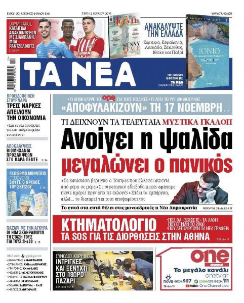 Διαβάστε στα «ΝΕΑ» της Τρίτης: «Ανοίγει η ψαλίδα, μεγαλώνει ο πανικός»
