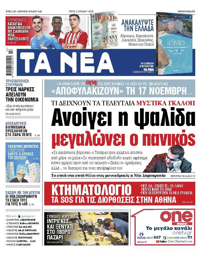 Διαβάστε στα «ΝΕΑ» της Τρίτης: «Ανοίγει η ψαλίδα, μεγαλώνει ο πανικός»