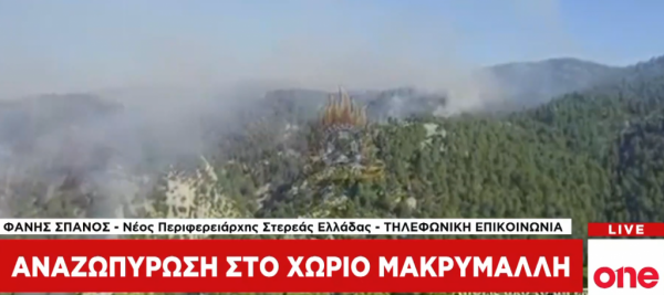 Περιφερειάρχης Στ. Ελλάδας στο One Channel: Βάσιμη αισιοδοξία για την πορεία της φωτιάς