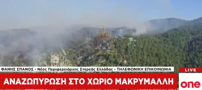 Περιφερειάρχης Στ. Ελλάδας στο One Channel: Βάσιμη αισιοδοξία για την πορεία της φωτιάς