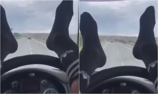 Σάλος : Οδηγεί με τα πόδια στον αυτοκινητόδρομο και το μεταδίδει live