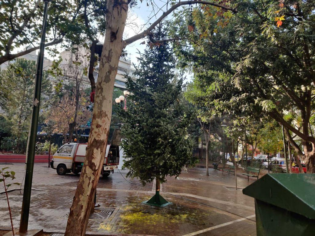 Εστησαν ξανά το χριστουγεννιάτικο δέντρο στην πλατεία Εξαρχείων