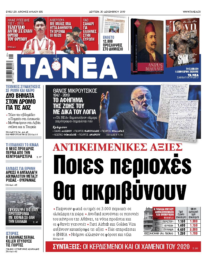 Διαβάστε στα ΝΕΑ της Δευτέρας: «Ακίνητα – Ποιες περιοχές θα ακριβύνουν»