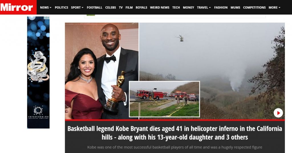 Κόμπι Μπράιαντ: Πρώτο θέμα στα ξένα μέσα η είδηση του θανάτου του