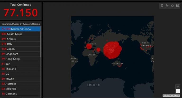 Ο παγκόσμιος χάρτης του κοροναϊού – Η εξάπλωση σε πραγματικό χρόνο