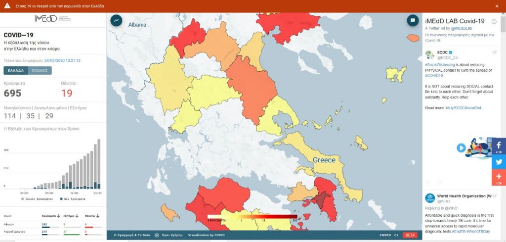 Διαδραστικός χάρτης με την εξάπλωση του κοροναϊού στην Ελλάδα και στον κόσμο