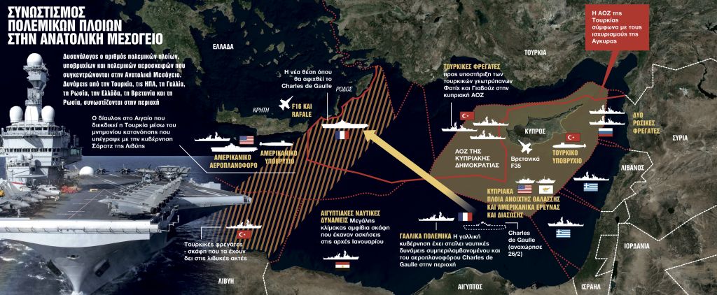 Πεδίο βολής η Ανατολική Μεσόγειος - Περιπολούν πλοία από 44 χώρες