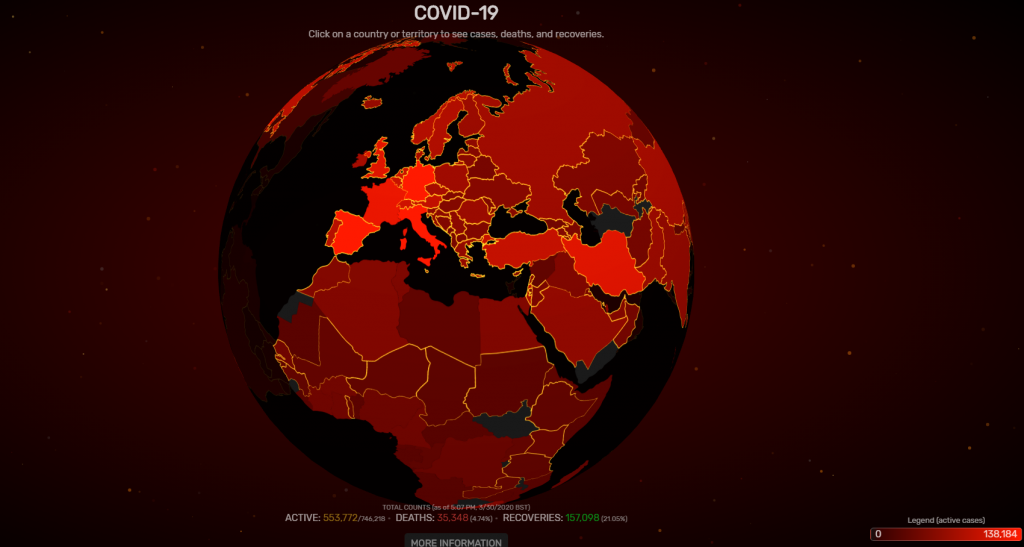 Απίστευτος χάρτης με στοιχεία για τον κοροναϊό για κάθε χώρα