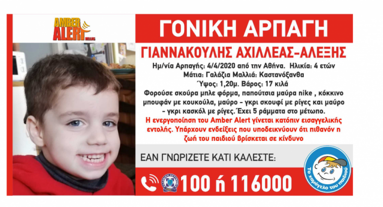 Συναγερμός για γονική αρπαγή τετράχρονου – Amber Alert από το «Χαμόγελο του Παιδιού»