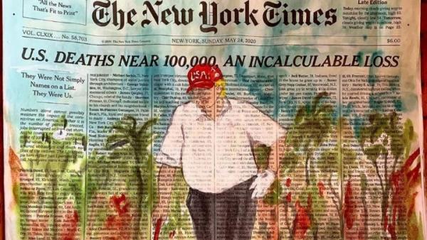 Ζωγράφισαν τον Τραμπ να παίζει γκολφ στο «προσκλητήριο νεκρών» των NYT για τον κοροναϊό