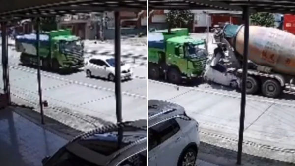 Κίνα : Αυτοκίνητο γίνεται συντρίμμια ανάμεσα σε δύο φορτηγά