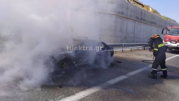 Φωτιά σε όχημα στην Εθνική Οδό – Ένας ελαφρά τραυματίας