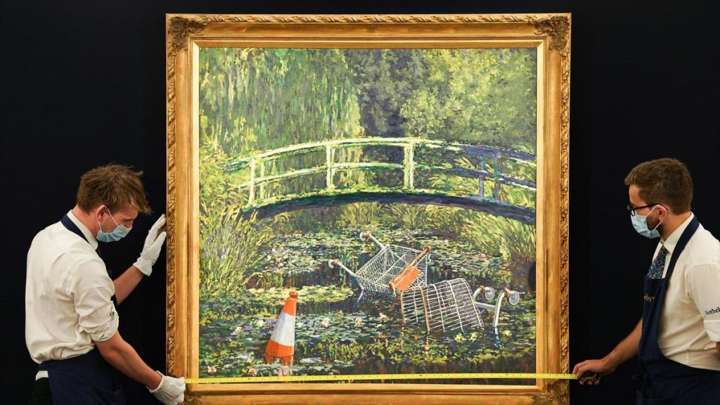Σε δημοπρασία η «συνάντηση» του Banksy με τον Monet στη λίμνη με τα νούφαρα