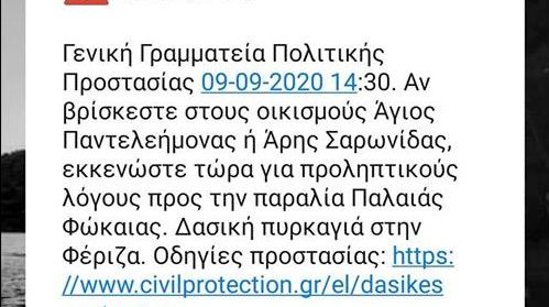 Φωτιά στη Φέριζα: Το μήνυμα του 112 στους κατοίκους για εκκένωση οικισμών