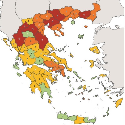 Κοροναϊός : Αυτός είναι ο επικαιροποιημένος χάρτης - Όλες οι περιοχές ανά επίπεδο