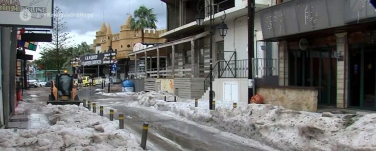 Κακοκαιρία : Απίστευτες εικόνες από την Κρήτη – Το «έστρωσε» με… χαλάζι στα Μάλια