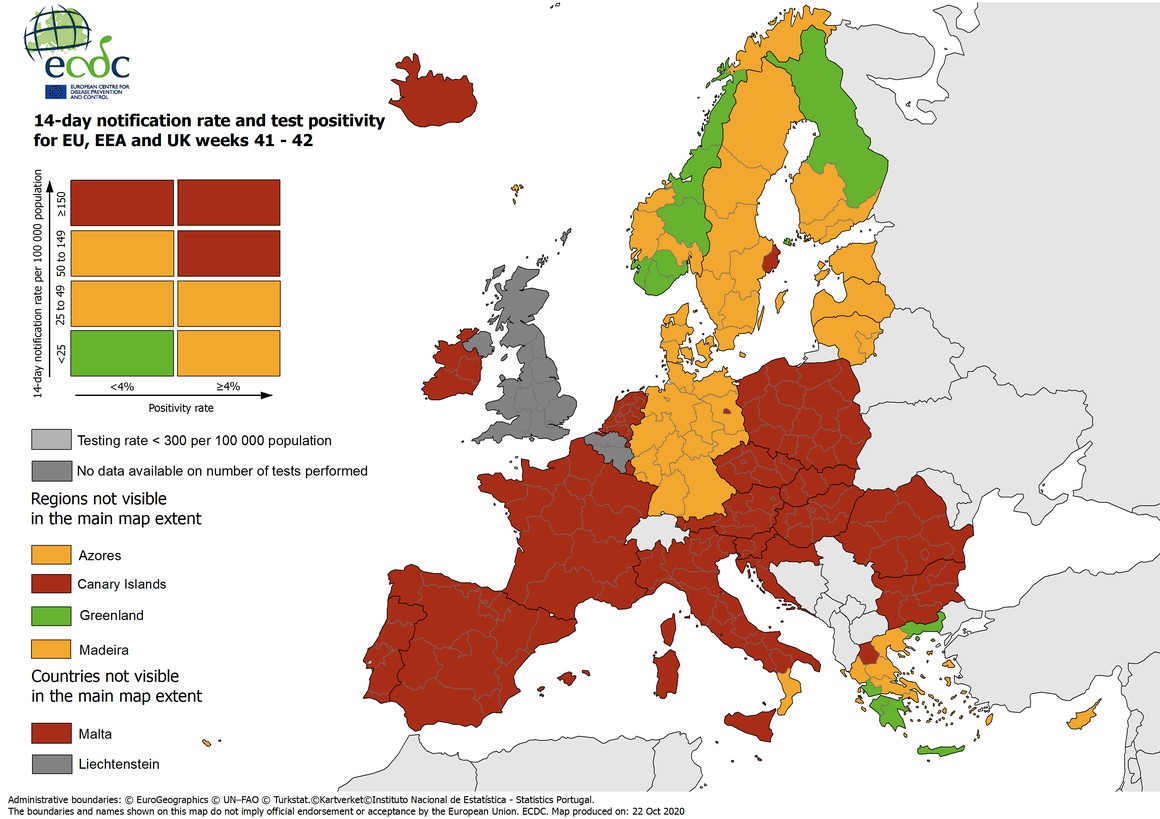 Κοροναϊός : Χαμηλή η θέση της Ελλάδας στον ευρωπαϊκό χάρτη