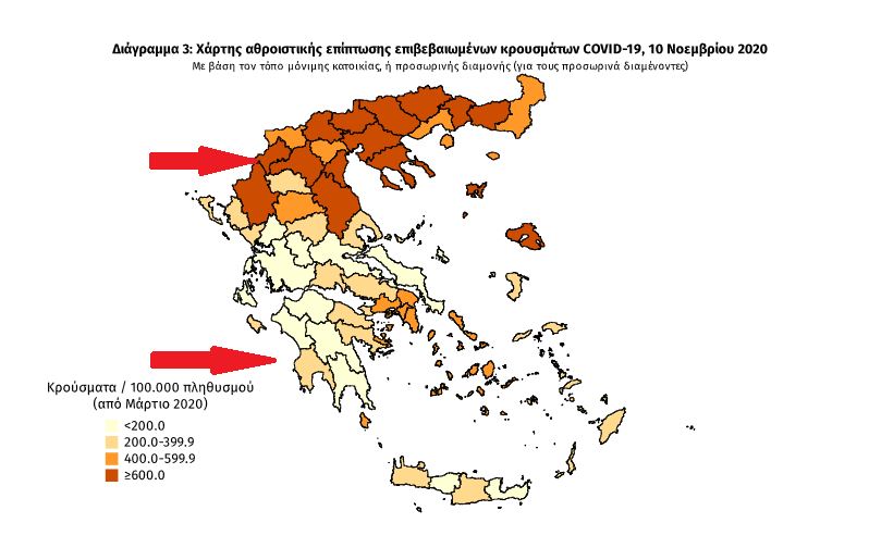 Κοροναϊός : Εντυπωσιακή η διαφορά βορρά – νότου στα κρούσματα στην Ελλάδα