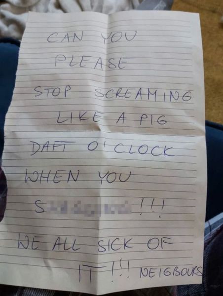 Έστειλαν στην θερμή γειτόνισσα σημείωμα να μην ουρλιάζει τόσο στο σεξ