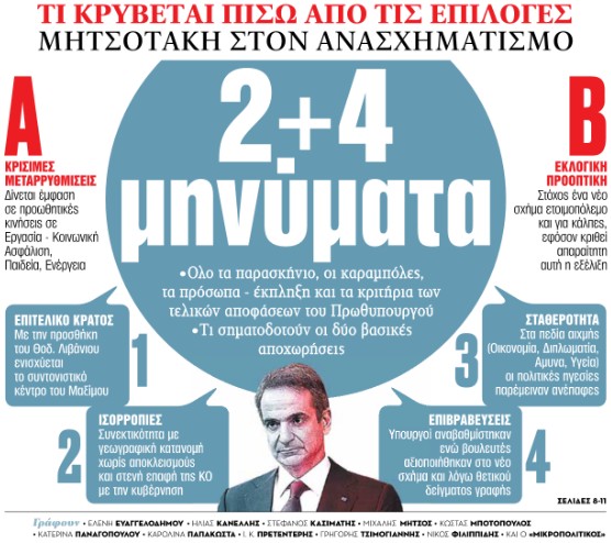 Στα «ΝΕΑ» της Τρίτης : 2+4 μηνύματα