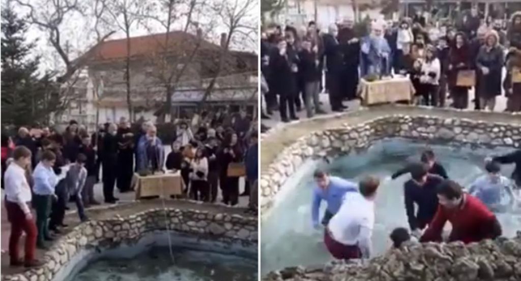 Θεοφάνια : Αγιασμός υδάτων σε… σιντριβάνι στο Αρσένι Σκύδρας – Παιδιά βούτηξαν για τον σταυρό