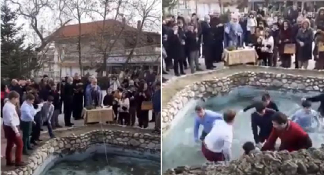 Θεοφάνια : Αγιασμός υδάτων σε… σιντριβάνι στο Αρσένι Σκύδρας – Παιδιά βούτηξαν για τον σταυρό