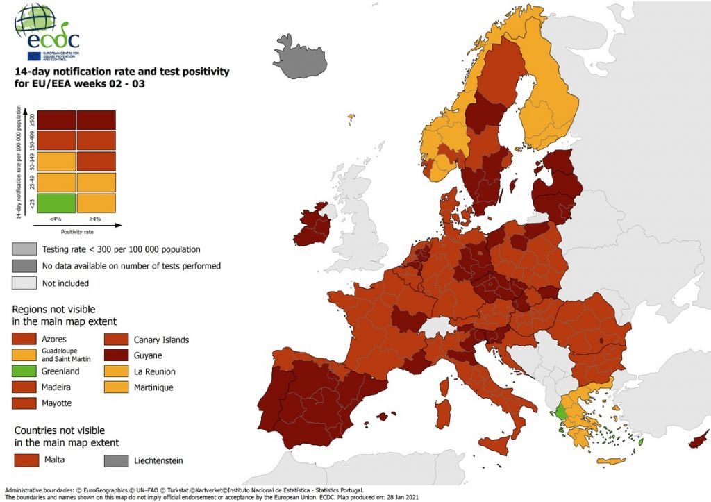 Σήμα κινδύνου από το ECDC: Χειροτερεύει η κατάσταση σε πολλά κράτη – Μόνο η Ελλάδα με πράσινες περιοχές