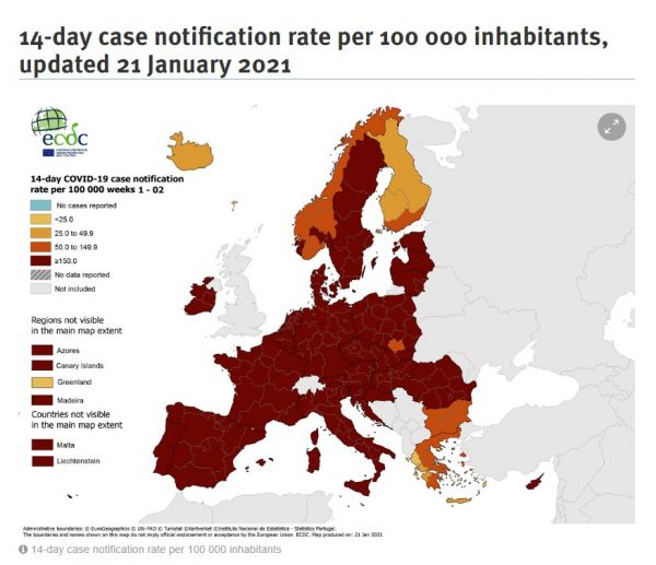 Κορωνοϊός: Ξανά «πράσινη» η Ελλάδα στον χάρτη του ECDC για την επιδημιολογική εικόνα στα κράτη-μέλη της Ε.Ε.