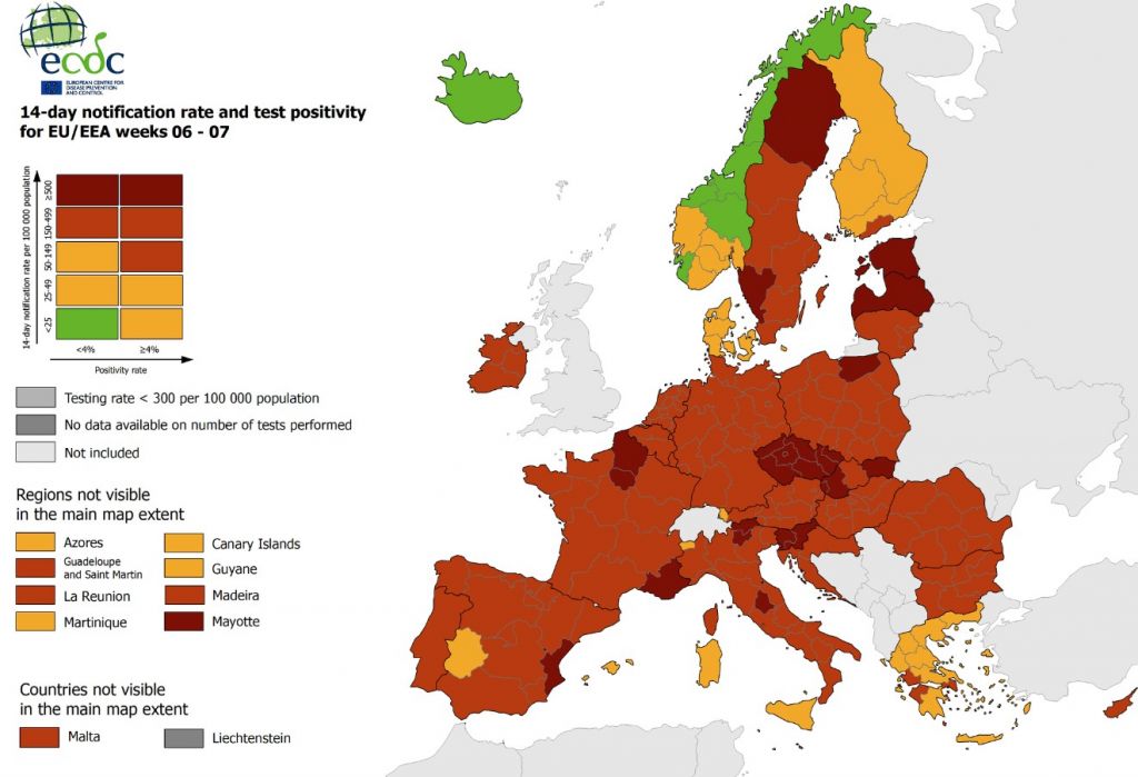 Κοροναϊός – Χάρτης ECDC : Παραμένει «πορτοκαλί» το μεγαλύτερο μέρος της Ελλάδας