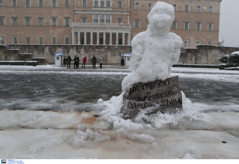Ο «ψυχρός διαδηλωτής» μπροστά στη Βουλή  και οι άλλοι viral χιονάνθρωποι