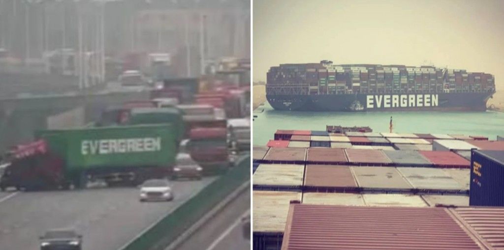 Διώρυγα του Σουέζ : Συνέβη και… στο δρόμο – Φορτηγό με λογότυπο «Evergreen» μπλοκάρει την κυκλοφορία