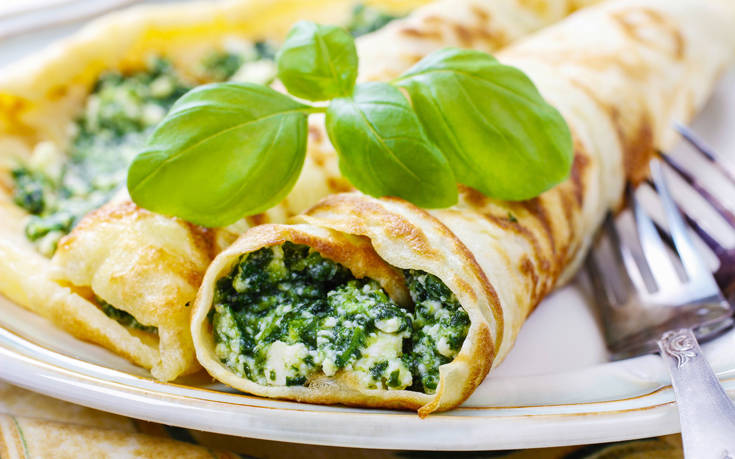 Ελαφριές κρέπες με ρικότα και σπανάκι