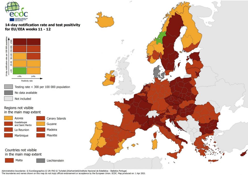 Χάρτης ECDC: Παραμένει στο κόκκινο η Ελλάδα – Ψηλά ο δείκτης θετικότητας