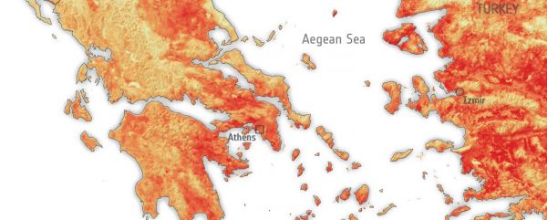 Καύσωνας: Στους 50 βαθμούς έφτασε η πραγματική θερμοκρασία την Τετάρτη – Δορυφορικός χάρτης της Ευρωπαϊκής Διαστημικής Υπηρεσίας