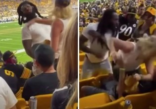 Απίστευτες σκηνές στις εξέδρες – Γυναίκα χαστουκίζει άντρα και μετά επικρατεί πανικός