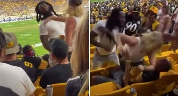 Απίστευτες σκηνές στις εξέδρες – Γυναίκα χαστουκίζει άντρα και μετά επικρατεί πανικός