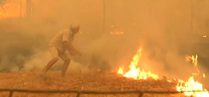 Φωτιά στην Εύβοια – Η συγκλονιστική προσπάθεια ενός άντρα να σβήσει τις φλόγες με ένα κλαδί