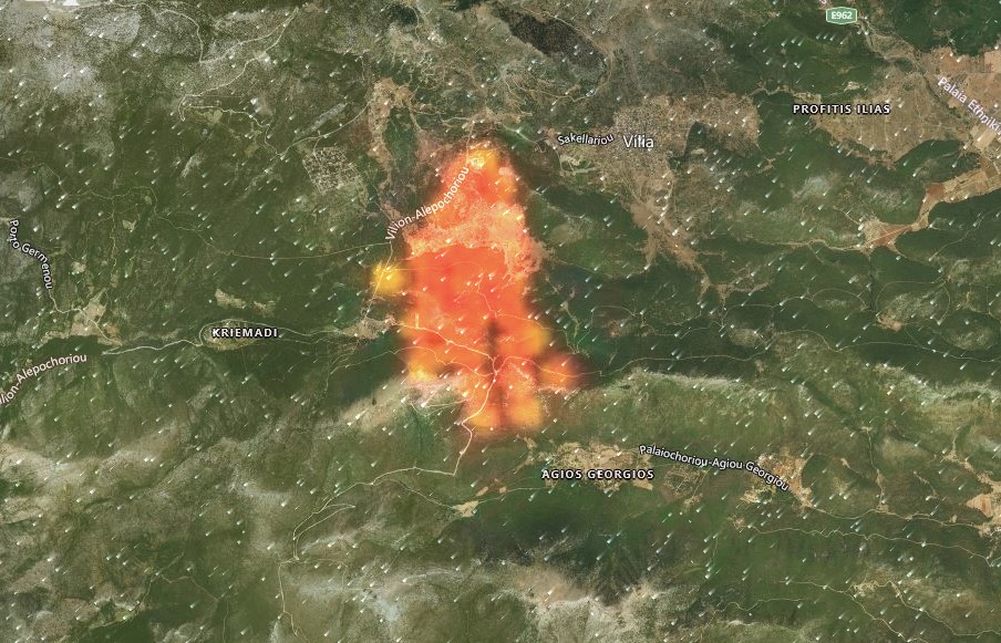 Φωτιά σε Κερατέα, Βίλια – Live η εικόνα των πυρκαγιών από δορυφόρο