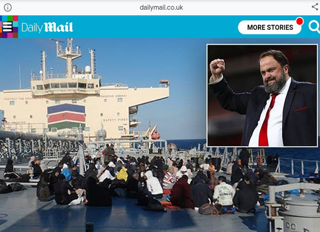 Δεξαμενόπλοιο «Αριστοφάνης» - Θέμα στην Daily Mail η διάσωση των 152 προσφύγων με το πλοίο του Βαγγέλη Μαρινάκη