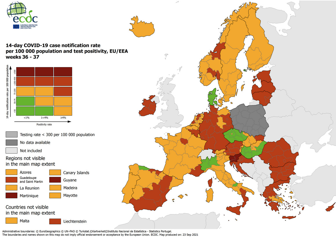 Χάρτες ECDC - Παραμένει στο πορτοκαλί η Ελλάδα - Ποιες τρεις περιοχές παρουσιάζουν βελτίωση