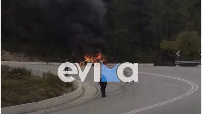 Εύβοια - Αυτοκίνητο τυλίχθηκε στις φλόγες - Η φωτιά επεκτάθηκε στο δάσος