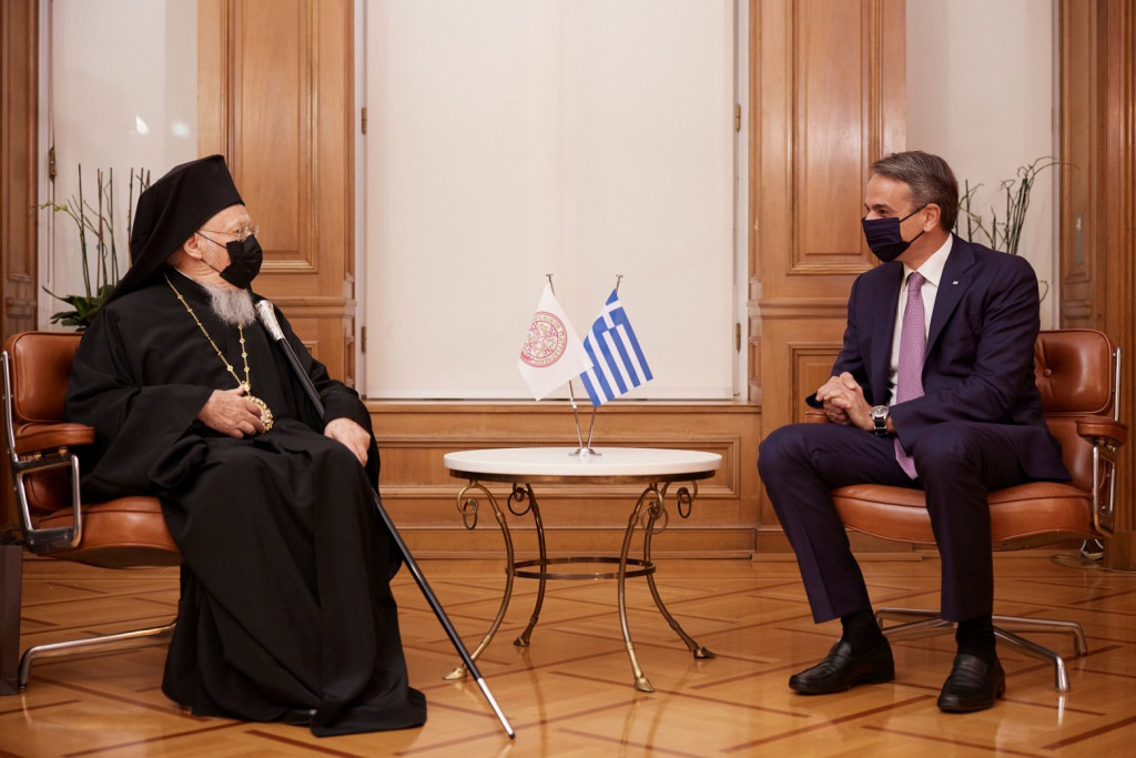 Greek PM Mitsotakis receives Ecumenical Patriarch Bartholomew in Athens