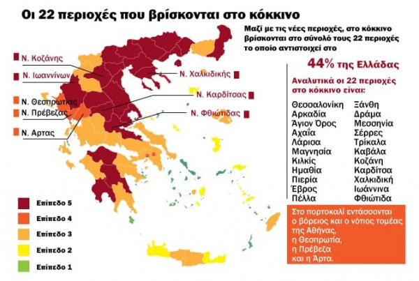 Κοροναϊός – Πήρε «φωτιά» ο επιδημιολογικός χάρτης – Στο κόκκινο σχεδόν η μισή χώρα – Αυξημένα και σήμερα τα κρούσματα