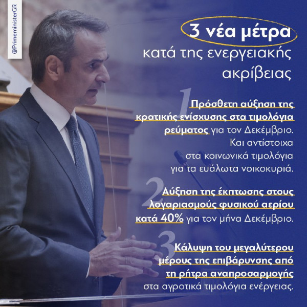 Κυριάκος Μητσοτάκης – Έρχονται πρόσθετα μέτρα για την καταπολέμηση της ακρίβειας σε ρεύμα και φυσικό αέριο