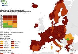 ECDC – Στο «βαθύ κόκκινο» ολόκληρη η Ελλάδα