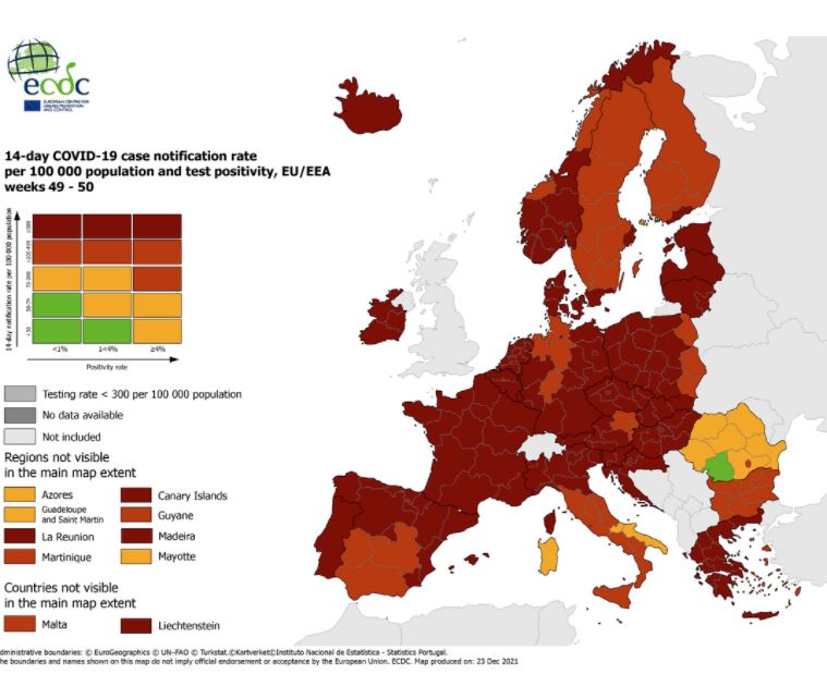 ECDC – Στο «βαθύ κόκκινο» ολόκληρη η Ελλάδα